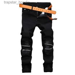 Jeans voor heren Jeans voor heren Zwarte ritssluiting Decoratieve casual broek Heren Elastisch slank recht Nachtclub Trendy heren 2020 L230918