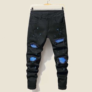 Heren jeans heren jeans koel gescheurde magere broek stretch slanke denim broek groot formaat hiphop zwart blauw casual jogging jeans voor mannen 230524