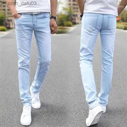 Jeans pour hommes Jeans pour hommes Denim Slim Fit Hommes Pantalon Stretch Bleu Clair Pantalon Haute Qualité Casual Mode Cow Boy Male1 Z230801