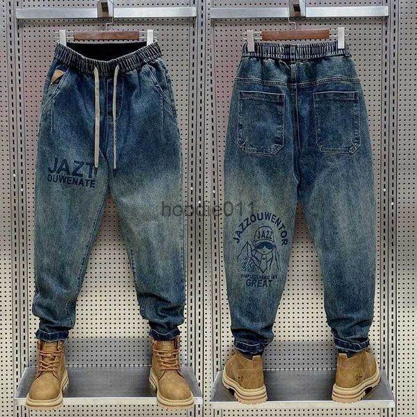 Herren Jeans Herren Jeans Mode Lässig Jogger Harem Denim Hosen Hip Hop Neue Elastische Taille Brief Druck Jeans Hosen 2023 Herbst L231220