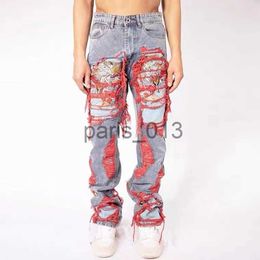 Jeans voor heren Jeans voor heren High Street Hip Hop Destroy Geborsteld Geborduurd Baggy Casual Denim broek met rechte pijpen Heren Dames 230207 x0909