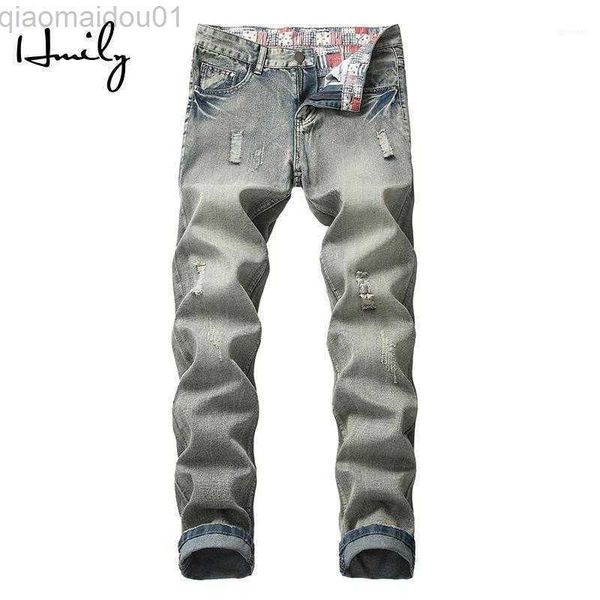 Jeans pour hommes Jeans pour hommes HMILY trou extensible petits pieds hommes coton Jean pantalon Vintage Cool pantalons gars été Male1 L230725