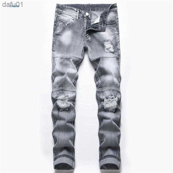 Jeans Hombre Jeans Hombre Gris Claro Con Agujeros Para Hombre L230520