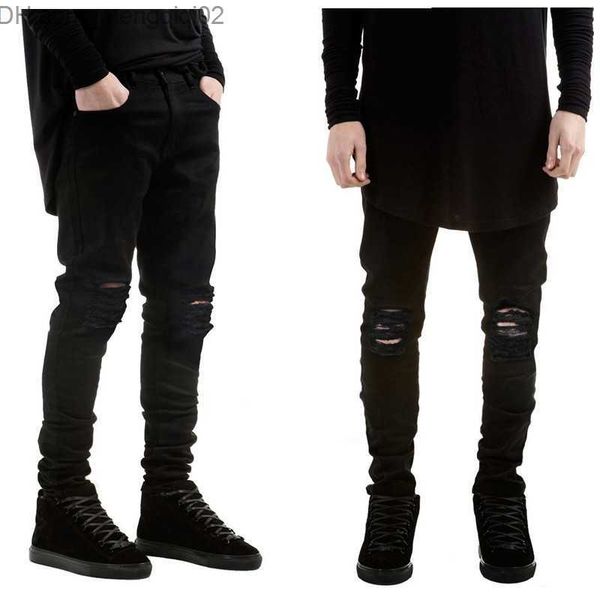 Jeans pour hommes Jeans pour hommes hommes noir skinny déchiré Stretch Slim hip hop swag denim moto motard pantalon Jogger Z230706