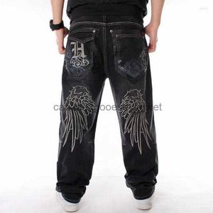 Men's Jeans Jeans pour hommes hommes Street Dance Hiphop mode broderie noir planche ample Denim pantalon global mâle Rap Hip Hop grande taille L230911