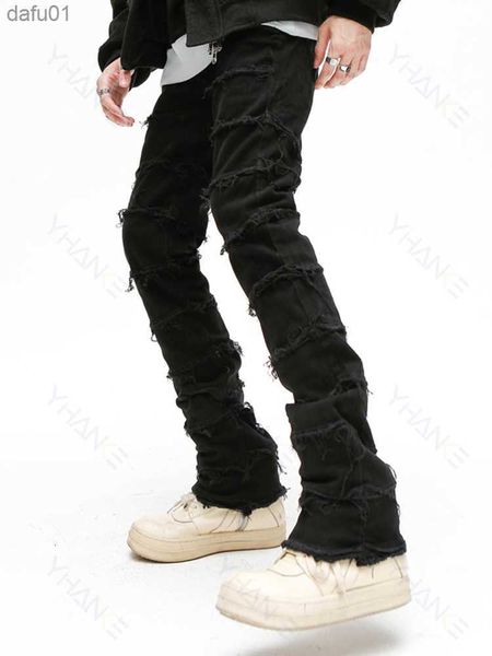 Jeans pour hommes Jeans pour hommes Jeans pour hommes Noir Skinny Denim Heavy Destruction Ripped Biker European American Streetwear Hip Hop Baggy Pants for Men 230306 L230520