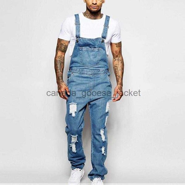 Jeans pour hommes Jeans pour hommes vente mode hommes déchiré poche salopette Denim bavoir Hip Hop combinaison haute droite rue combinaisons StreetwearL230911