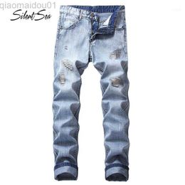 Jeans pour hommes Jeans pour hommes Silentsea Haute Qualité Mode Hommes Pantalon Droit Toute La Saison Casual Lâche Marque Mâle Réparation Dent Jeans1 L230725