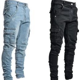 Jeans pour hommes Jeans pour hommes couleur unie pantalon décontracté usé grande taille vêtements sans décoloration coupe ajustée micro-élastique Cargo Fat 231108