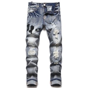 Jeans homme Jeans homme avec trous et patchs, tendance, stretch, slim Pantalon slim, pantalon homme polyvalent