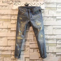 Jeans pour hommes hommes mode coréenne trous 9 points jean pantalon petit pied coupe ajustée homme Cargo pantalon Streetwear Denim pantalon L230921