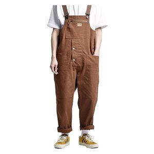 Heren jeans heren losse multi -zakken lading slabbetje overalls werkende kleding jumpsuits broek zwart militair groen bruin