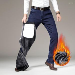 Jeans pour hommes hommes hommes hiver bleu polaire épaissir chaud denim pantalon homme marque affaires droite élasticité streetwearmen
