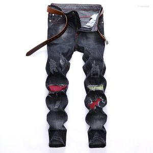 Jeans pour hommes Hommes Biker Marque Ripped Hole Mens Slim Fit Straight Denim Pantalon Casual Designer Patchwork Pantalon Pantalon Hombre 42