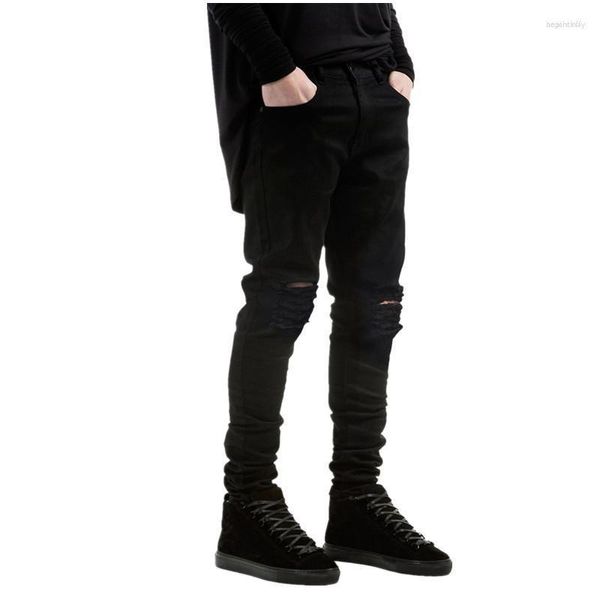 Jeans pour hommes Hommes Hommes Noir Ripped Skinny Hip Hop Swag Denim Rayé Biker Joggers Pantalon Pantalon de créateur