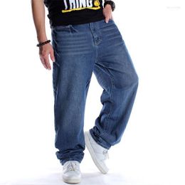 Jeans pour hommes Hommes Hommes Hip Hop Baggy Pantalon droit Marée Lâche HipHop Skateboard Denim Pantalon Mâle Cowboy Vêtements Grande Taille Bleu Foncé