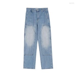 Jeans voor heren Herenbroeken voor heren High Street Vintage Distressed Wash Paneel Rechte pijp Grote maten hiphop-streetwearbroeken