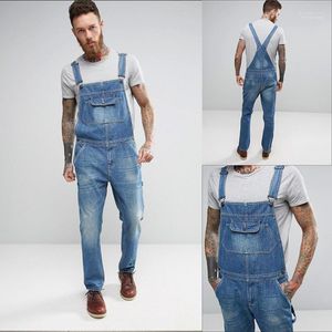 Jeans pour hommes hommes hommes minces couleur unie poches barboteuses salopette mode denim combinaison décontracté plus taille pantalon