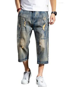 Jeans pour hommes hommes hommes rétro cargo denim vintage lavé délavé multi-poches mollet-longueur pantalon de planche à roulettes lâche recadrée