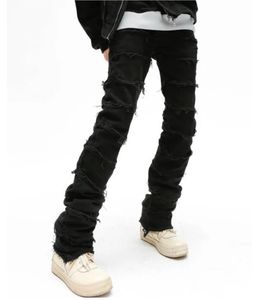 Jeans pour hommes Hommes Rétro Patchwork Pantalon évasé Grunge Sauvage Empilé Ripped Pantalons longs Droit Y2K Baggy Franges avec bords