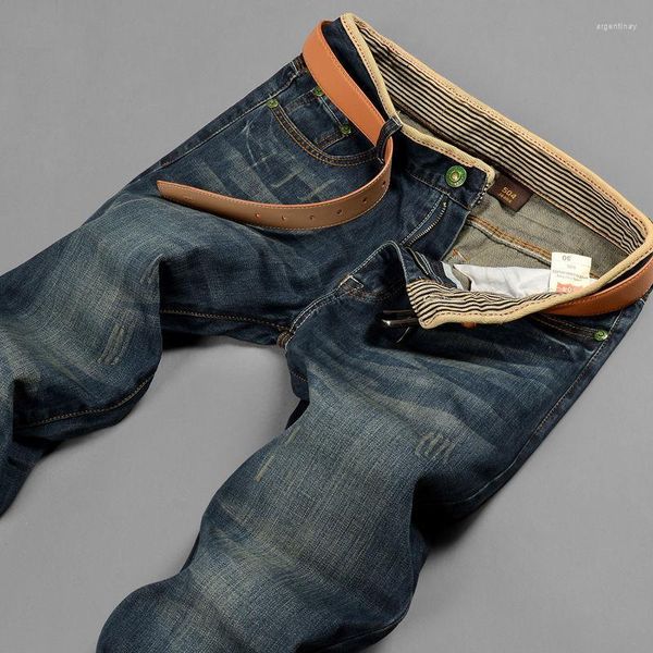 Jeans para Hombres Hombres Primavera Algodón Suelto Slim-Fit Rayado Pantalones Todo Fósforo Casual Estilo Coreano Moda Retro Denim Pierna Recta