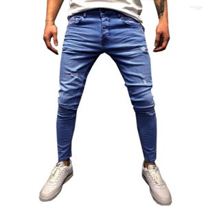 Jeans pour hommes Pantalon en denim extensible pour hommes Pantalon imprimé coupe slim déchiré en détresse