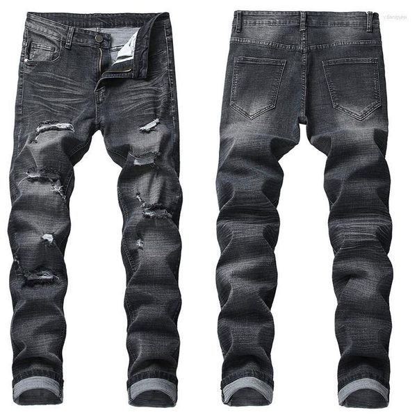 Jeans pour hommes Pantalon de moto pour hommes Ripped Denim Washed Imprimer Casual Hommes Taille 28-42 Mode Hip Hop