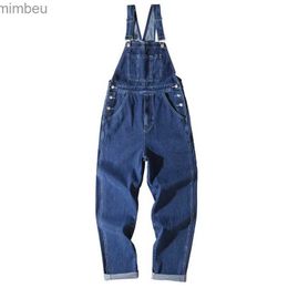 Jeans voor heren Grote maten denim overall voor heren Klassieke cargo-jeans met grote zak Losse werkoverall Bretels Jumpsuits DonkerlichtblauwL240111