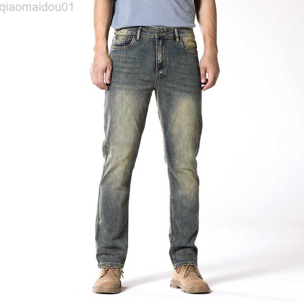 Jeans pour hommes Jeans bleus rétro pour hommes Four Seasons Regular Straight Washed Classic Denim Pants Marque Homme Casual Pantalons De 2023 L230724