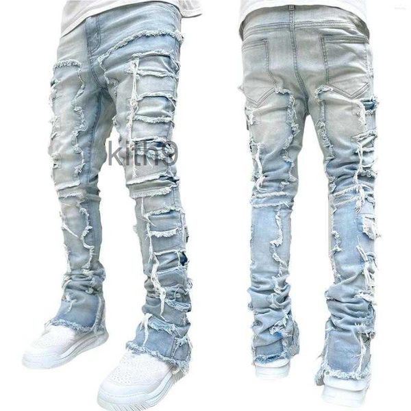 Jeans pour hommes Hommes Ripped Stacked Distressed Détruit Skinny Demin Pantalon Slim Fit Pantalon Esthétique Fairy Shorts Streetwear 53Q0