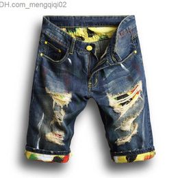 Heren Jeans Heren Korte Jeans Denim Causual Fashional Distressed Shorts Skate Board Jogger Ankle Ripped Wave Z230707