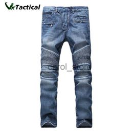 Jeans pour hommes Slim Fit Classic Blue Biker Jeans pour moto Casual Plus Size Denim Cargo Pants Fashion Jeans déchirés pour homme 42 J230806
