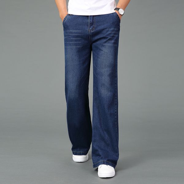 Jeans homme printemps automne jean large grande taille affaires décontracté pantalon évasé couleur noir bleu clair et bleu foncé 230329