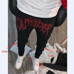 Jeans masculinos tendência masculina preto 2022 rasgado jogger moda rua skinny destruído aconchegante estiramento broca lavado punk denim pa2703