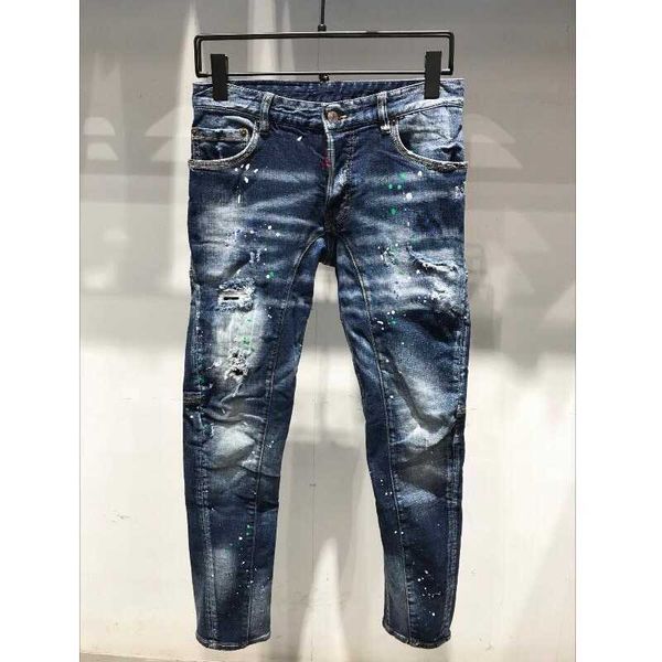 Jeans pour hommes hommes à la mode décontracté mince MotoBiker haute rue Denim tissu pantalon mode trou peinture en aérosol Jeans A232 Z0508