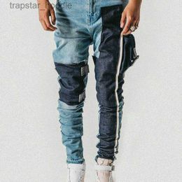 Jeans voor heren Broeken voor heren Casual stiksels Gewassen jeans met bandjes Distressed jeans Slim taps toelopende bikerjeans Hiphop streetwear L230918