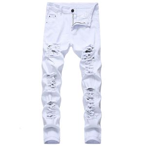 Jeans para hombres Jeans blancos para hombres Moda Hip Hop Ripped Skinny Men Denim Pantalones Slim Fit Stretch Distressed Zip Men Jean Pantalones de alta calidad 230804