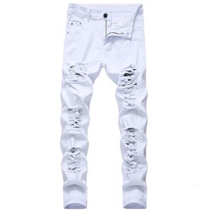 Jeans pour hommes Jeans blancs pour hommes Mode Hip Hop Ripped Skinny Hommes Denim Pantalon Slim Fit Stretch Distressed Zip Hommes Jean Pantalon Haute Qualité 230421