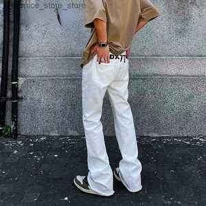 Jeans pour hommes Y2K vêtements hommes blanc imprimé pantalons évasés pantalon en Denim Streetwear jean Baggy évasé Hip Hop pantalon jean slim pour hommes Q231213