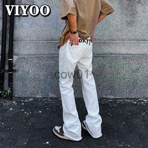 Jeans pour hommes Y2K vêtements hommes blanc imprimé pantalons évasés pantalon en Denim Streetwear jean Baggy évasé Hip Hop jean slim pantalon pour hommes J231014