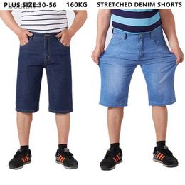 Jeans masculinos shorts de verão jeans na altura do joelho clássico denim estiramento algodão plus size 50 52 54 56 9xl grande azul escuro meia calçasl231208
