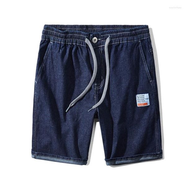 Pantalones vaqueros para hombre, pantalones cortos de verano de talla grande 34-42 44 46, sueltos, negros, azules, hasta la rodilla, cortos, elásticos, informales, diarios, para hombre