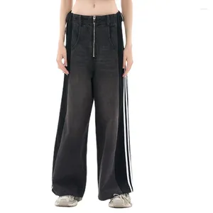 Jeans pour hommes Hommes Side Splice Stripe Streetwear Marque Mode Hip Hop Lâche Casual Large Jambe Baggy Denim Pantalon Femme Pantalon