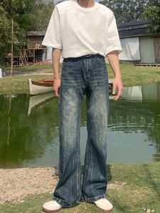 Jeans pour hommes hommes simples d'été tout-correspondant mode Baggy Straight Denim Pantmènes American Style High Street Vintage Lavage Longueur