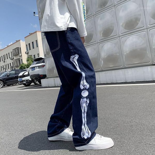 Hommes jean hommes squelette Baggy casual pantalon 2022 japonais Streetwear jambe large S mâle bleu Vintage Denim pantalon 5XL