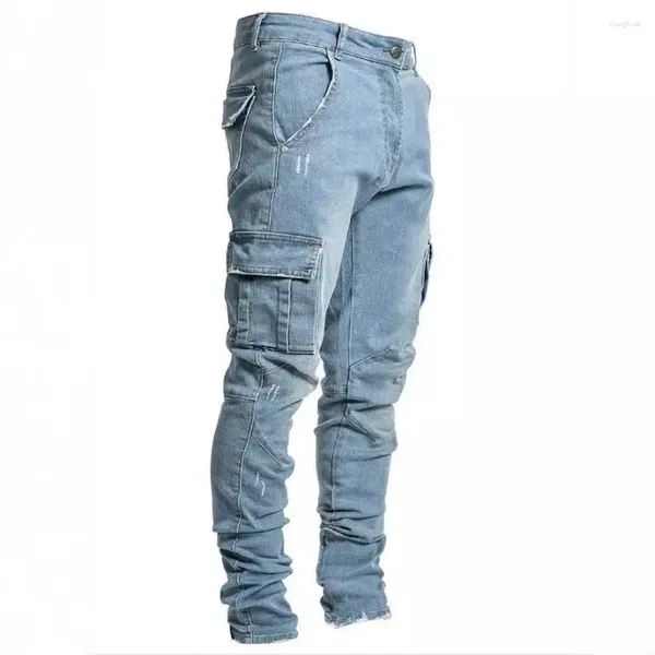 Jeans para hombres hombres flacos jogger de mezclilla delgada pantalones de carga ashéticos