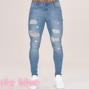 Jeans pour hommes Hommes Skinny Ripped Hole Casual Denim Pantalon Pleine Longueur Pantalon Crayon Slim Grande Taille Solide Coton Stretch Homme En Détresse