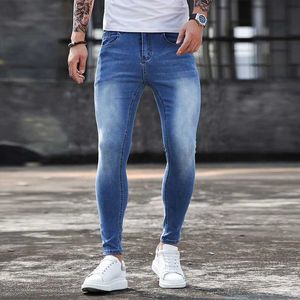 Jeans masculins hommes skinny slim fit blue hip hop pantalon crayon denim masculin serré décontracté pour le jogging pantalon Q240427