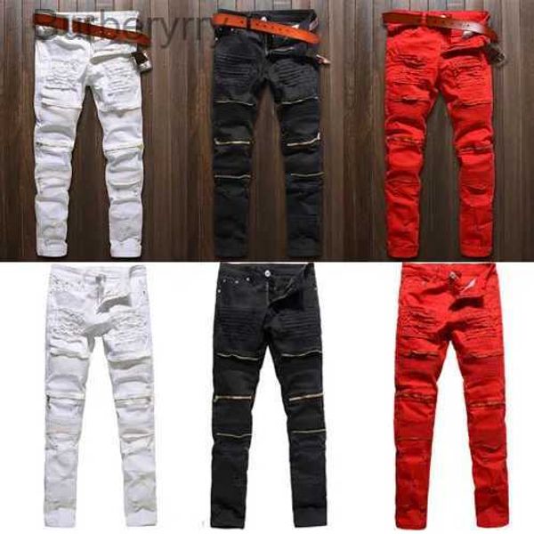 Jeans para hombres Hombres Skinny Stretch Denim Pantalones rasgados desgastados Ripped Freyed Slim Fit Jeans destruidos Ripped Jeans Negro Blanco Rojo JeansL231011