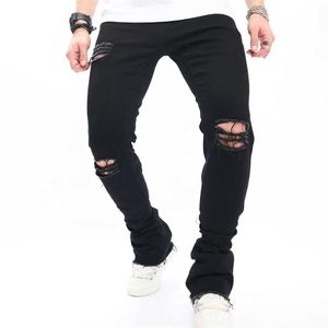 Jeans masculin hommes trous minces jeans en détresse pantalon élégant mâle de bonne qualité jogging jogging fasculaire pantalon denim y240507
